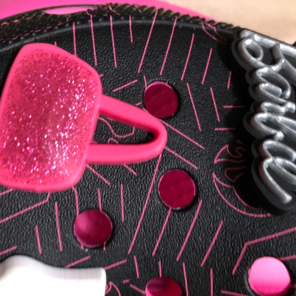 Barbie Crocs Black Pink Platform Size 9 Silver Glitter Strap New With Tags - Picture 6 of 7